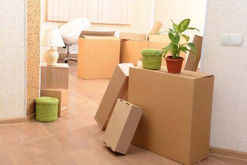 Packed household items ready for collection in Chiswick